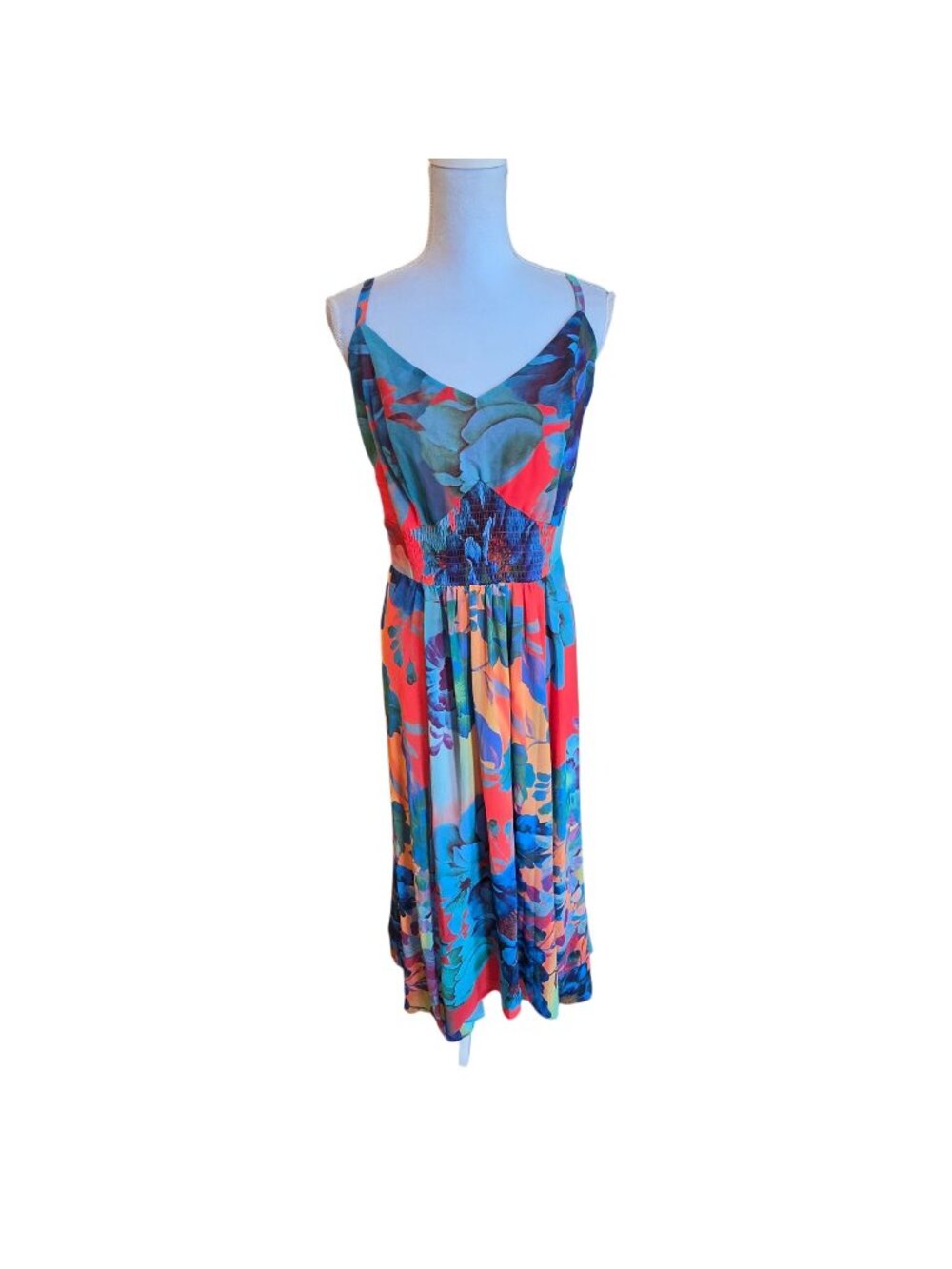 City Chic Multicolor Abstract Print Hi-Low Maxi Dress Boho Resort Sz 16